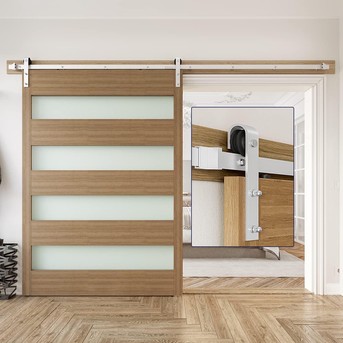 Brushed Nickel Sliding Barn Door Hardware Kit, Fit 36"-40" Wide Door Panel W162682