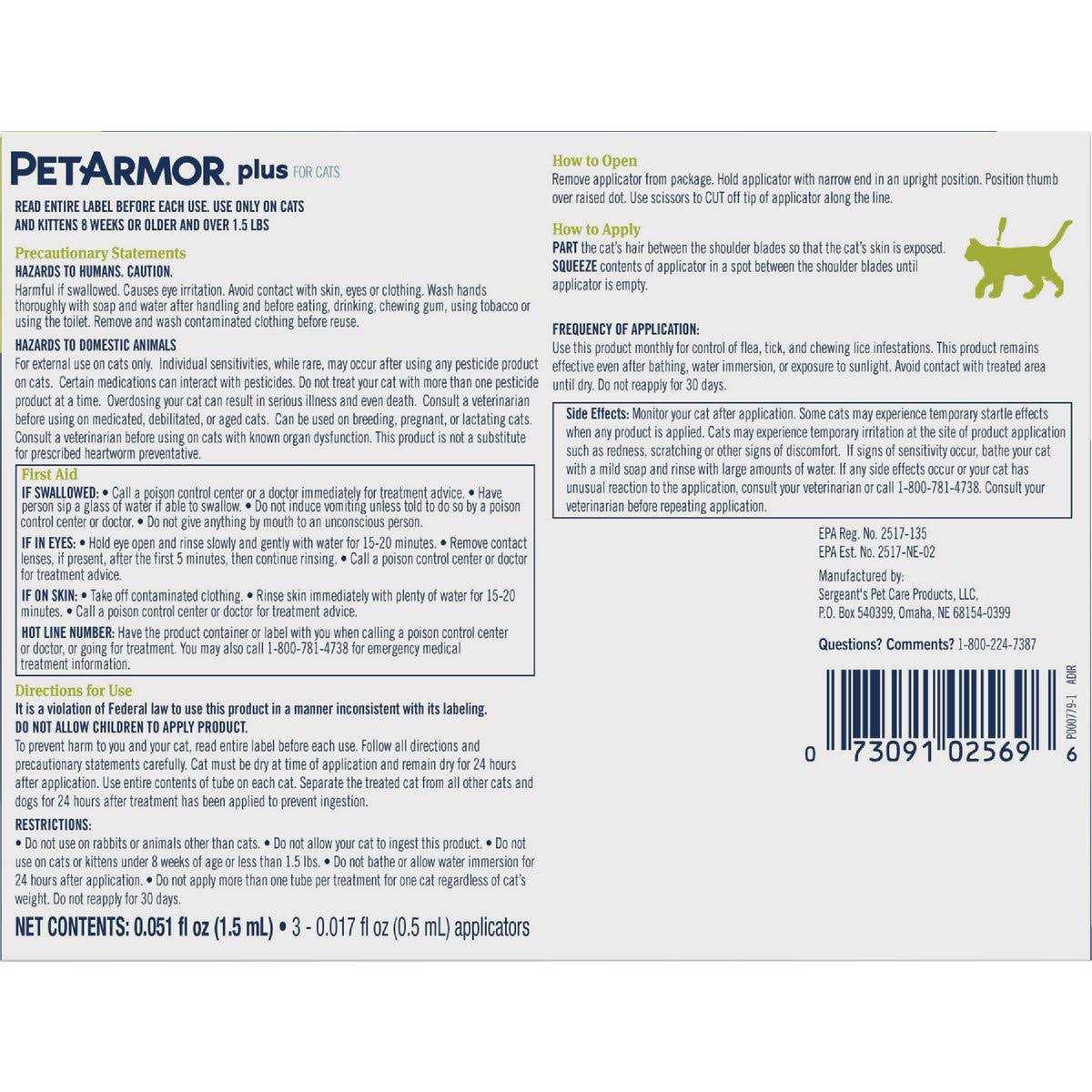 Flea & Tick Treatment for Cats Z3725