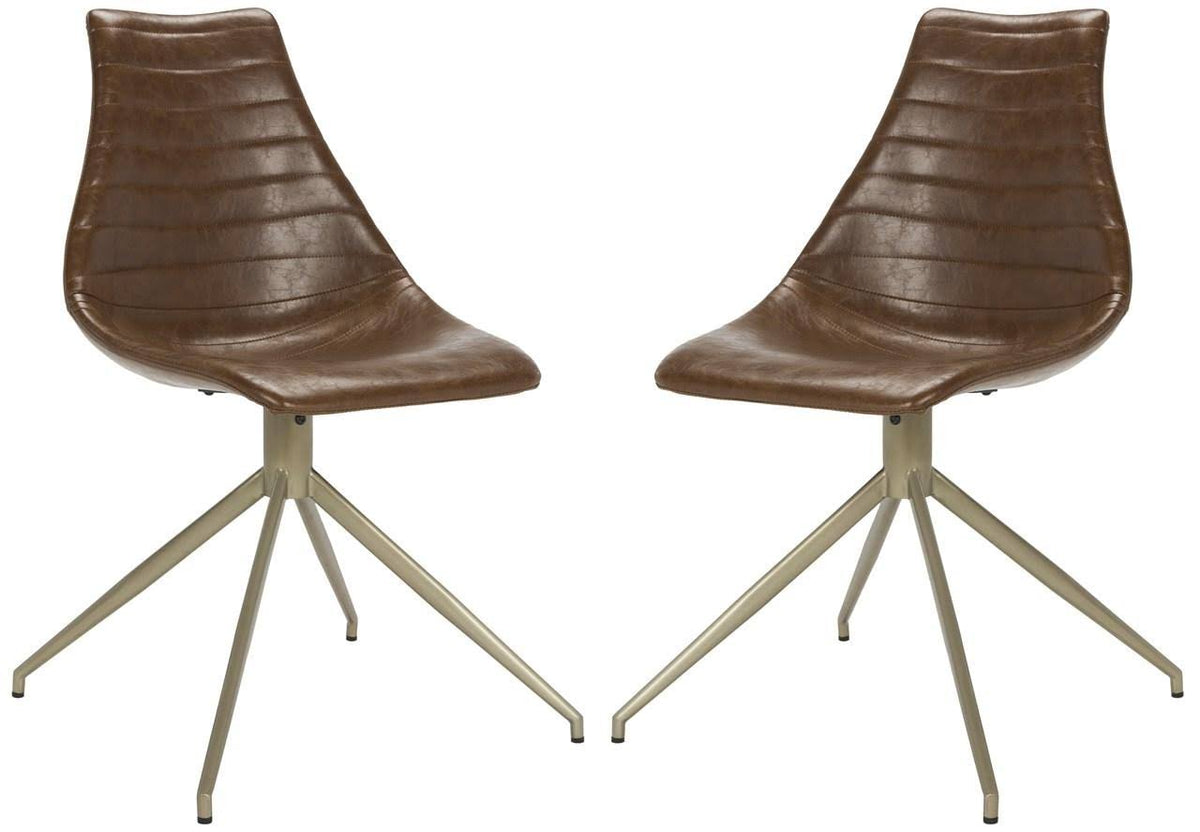 Light Brown Leather Swivel Dining Chair Set of 2 L461