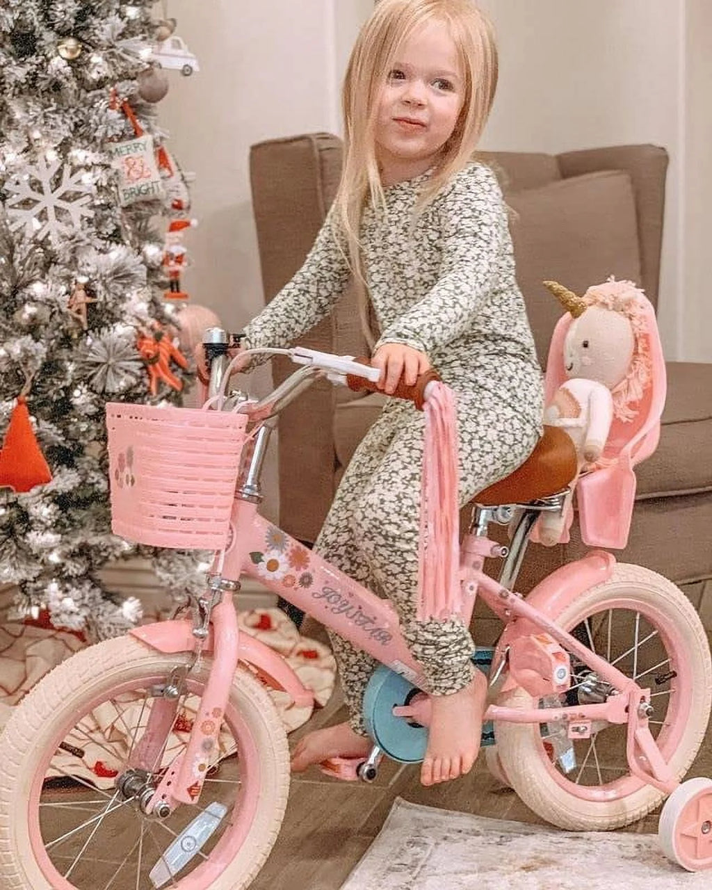 12 Inch Kids Bike with Training Wheels and Basket Pink W90085