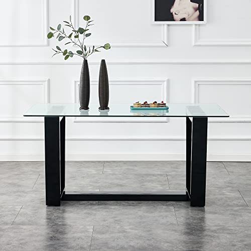 Glass Dining Table Set for 6 with Black Bracket Pedestal U411