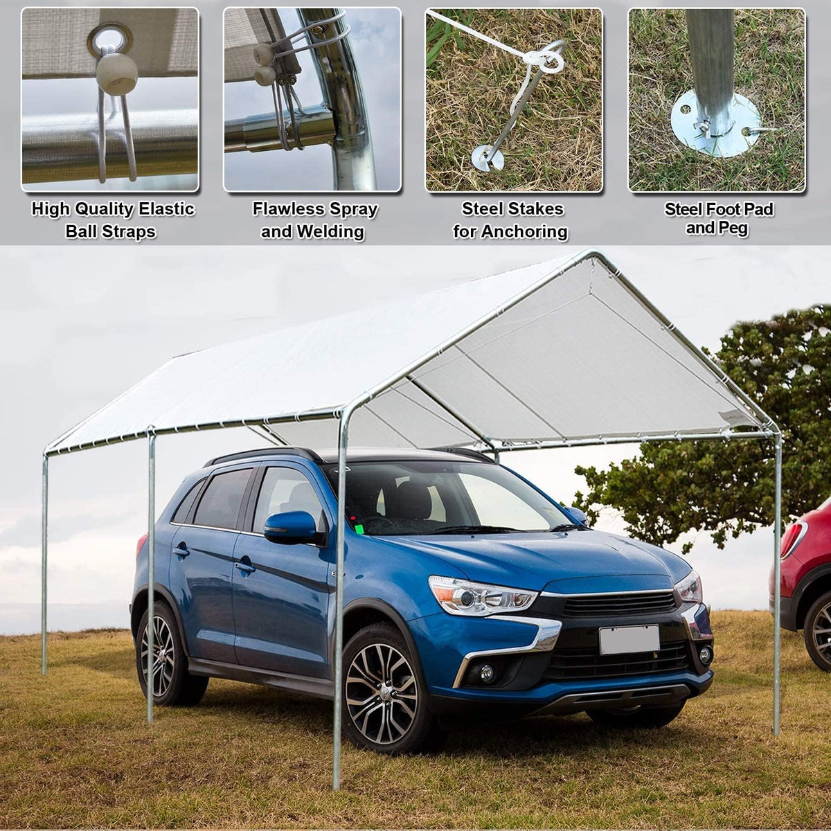 Heavy Duty Portable Carport Canopy 20X10 ft with Galvanized Steel Frame and PE Cover, White G79471