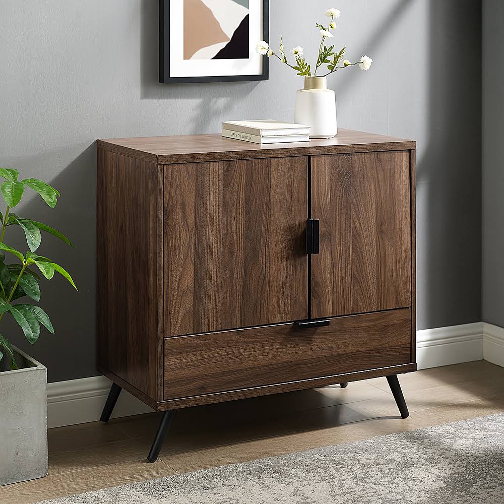 Mid Century Modern Drawer Accent Cabinet Dark Walnut Y39417