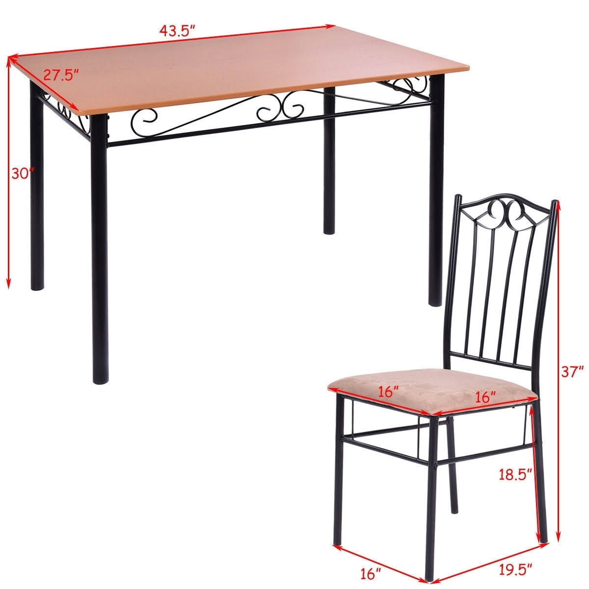 5 PC Dining Table and 4 Chairs Wood Metal T458851