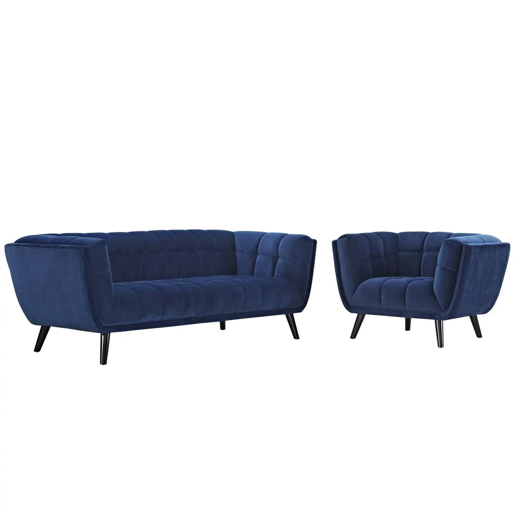 Navy Blue Velvet Armchair and Sofa Set N6242