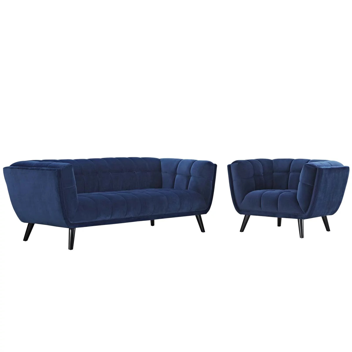 Navy Blue Velvet Armchair and Sofa Set N6242