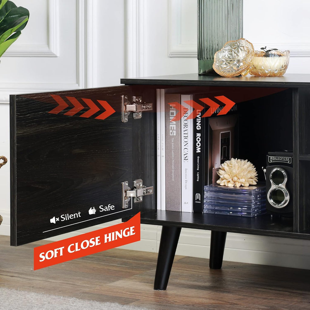 Gray Oak TV Stand with Storage Cabinet and Open Shelves P251