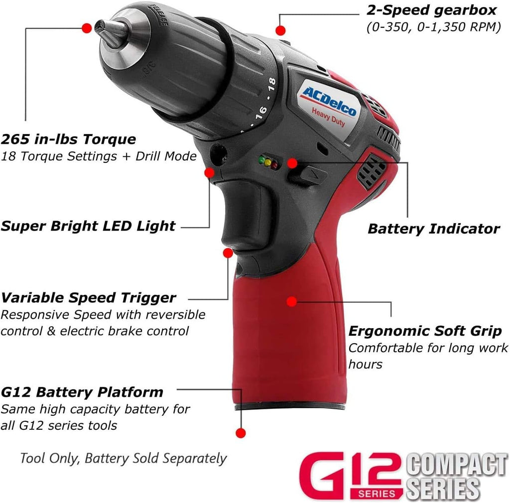 12V Cordless Li-ion 3/8” 2 Speed Compact Drill Driver Tool Kit, Pack of 2 D347667