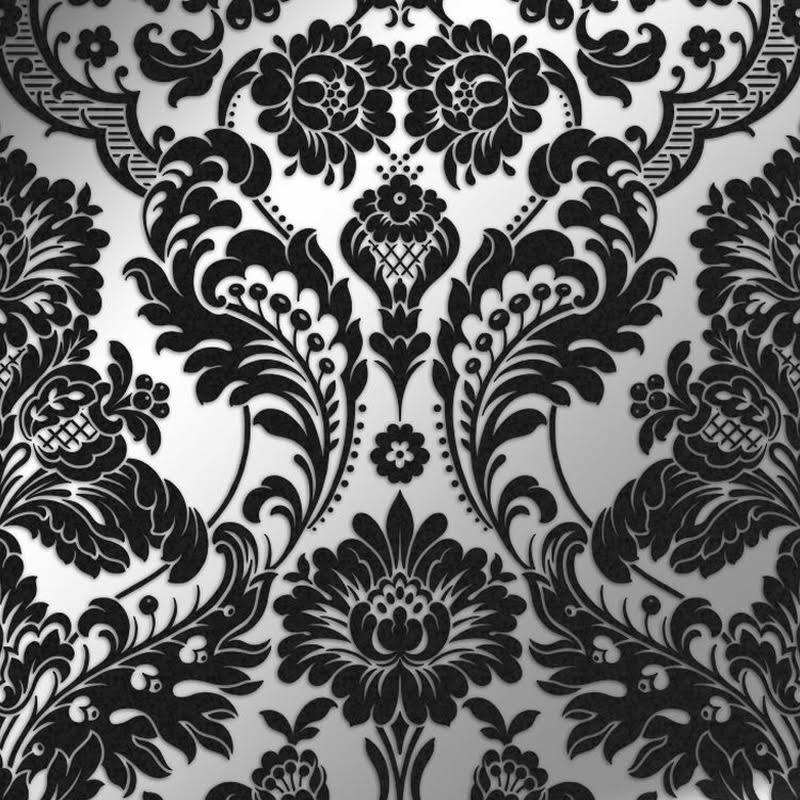 Gothic Damask Flock White Wallpaper I77030