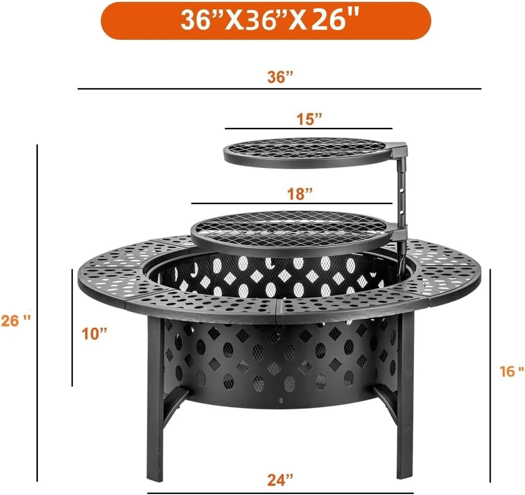 36 Inch Wood Burning Fire Pit with 2 Grills F90316