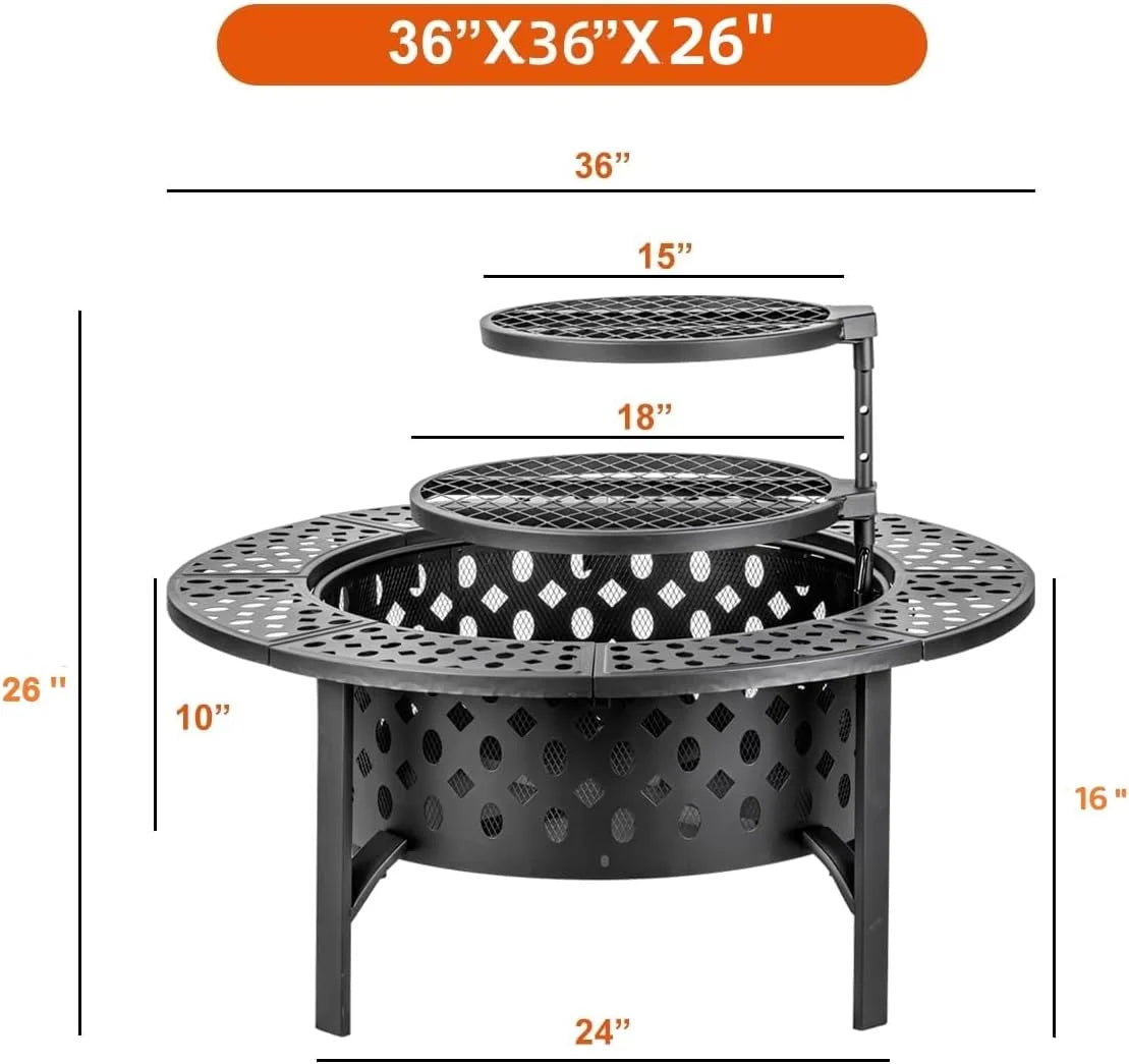 36 Inch Wood Burning Fire Pit with 2 Grills F90316