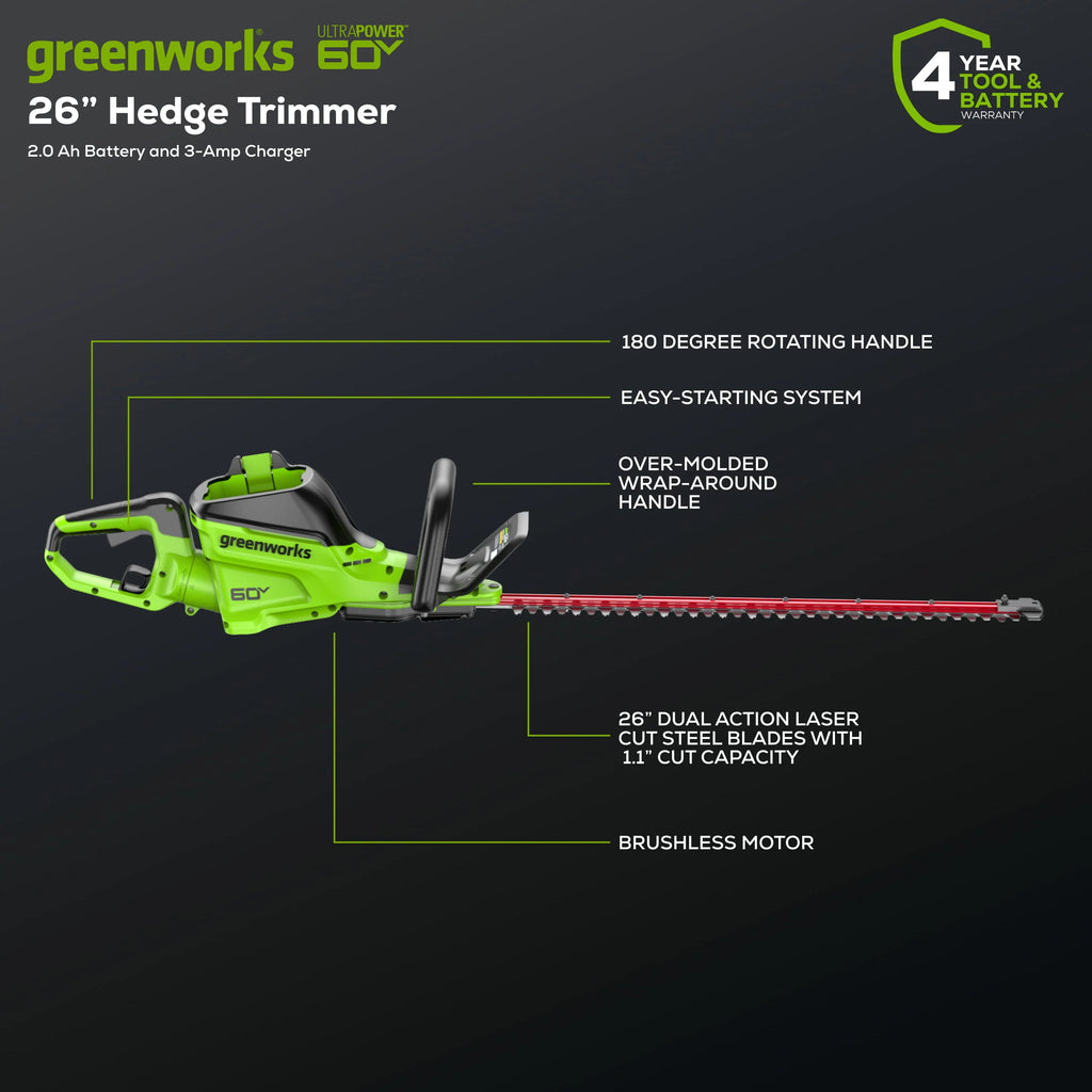 60V 26 Hedge Trimmer with 2.0 Ah Battery & 3 Amp Charger A815