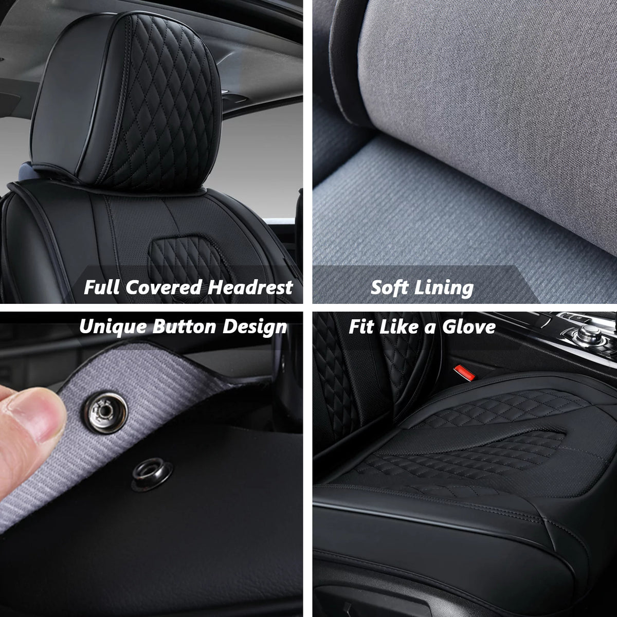 Black Leatherette 5 Seats Car Seat Covers Full Set Q54883