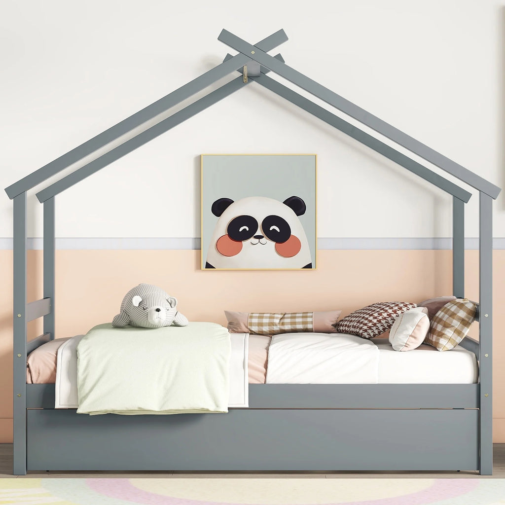 Twin Size White Bed Frame with Trundle C4154