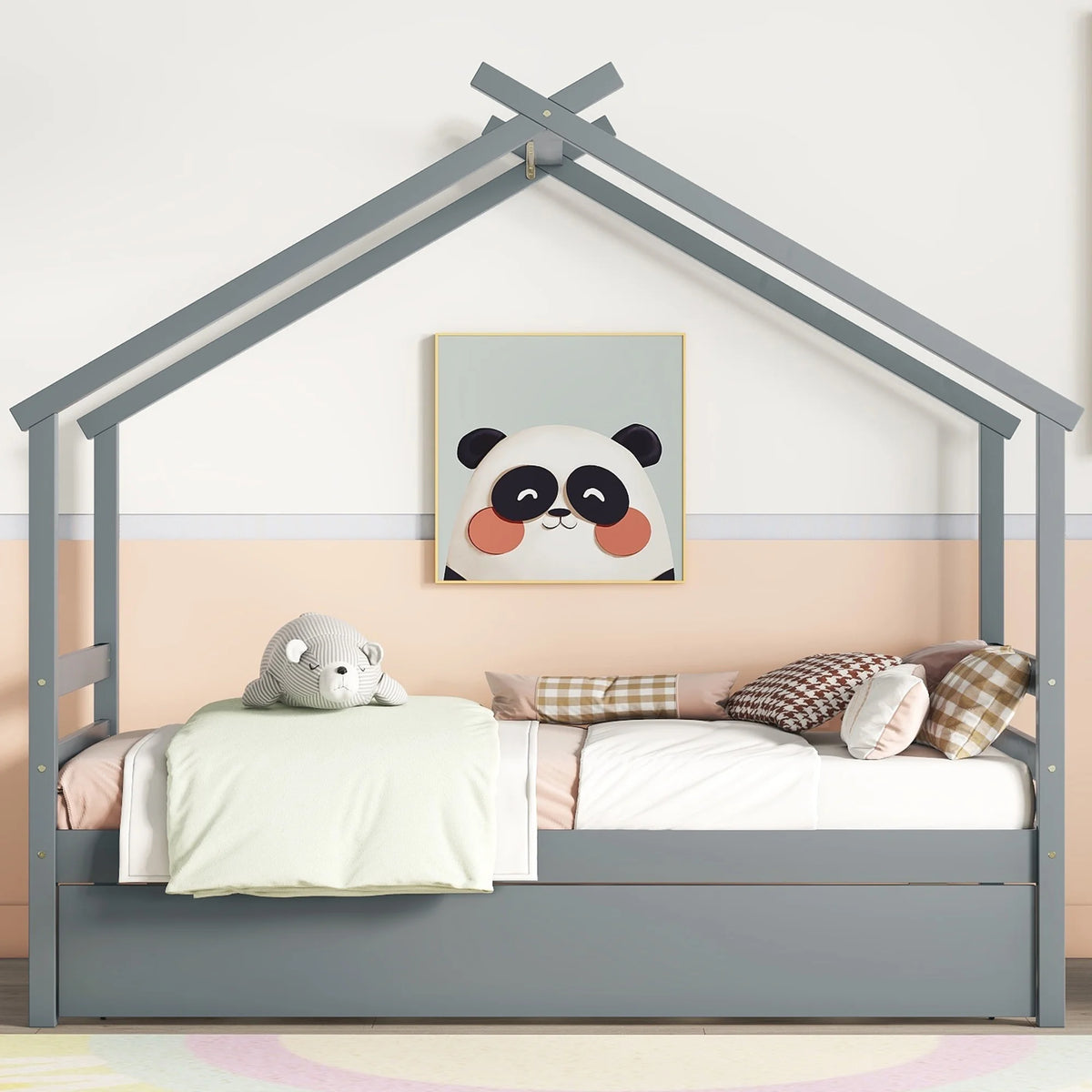Twin Size White Bed Frame with Trundle C4154