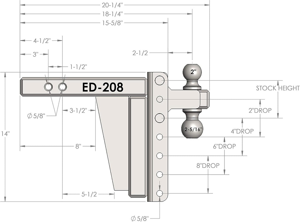 2.0" Adjustable Extreme Duty Trailer Hitch with Dual Ball V7045
