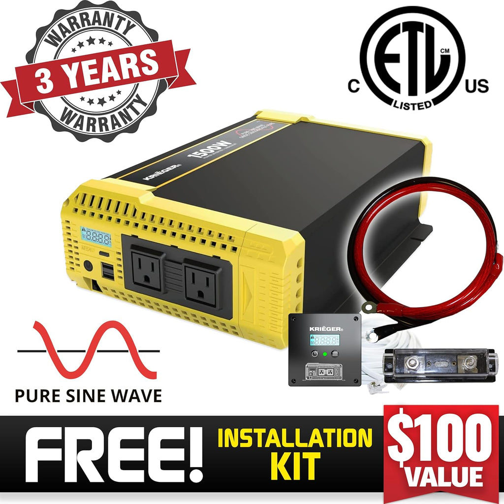 1500 Watt 12V Pure Sine Inverter Dual AC Outlets & USB X46303