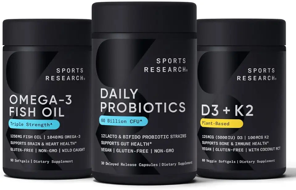 Wild Alaskan Pollock Omega 3 Fish Oil 90 Softgels 1250 mg + Vegan Probiotics 60 Billion CFU + Vitamin D + Vitamin K 60 Softgels C672