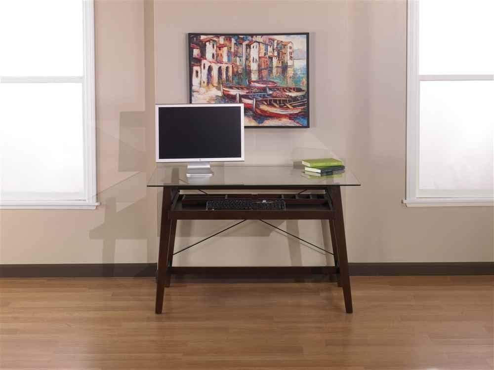 42-Inch Solid Wood Computer Desk with Tempered Glass Top, Espresso Finish X830
