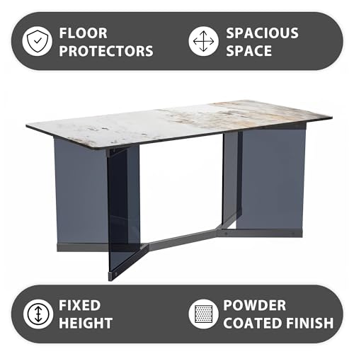 Medium Grey 71 Inch Rectangular Table with Glass Top and Stainless Steel Base U902