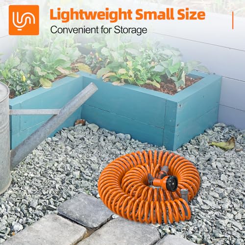 Lightweight Coil Garden Hose 50 FT with 6-Pattern Spray Nozzle A9254