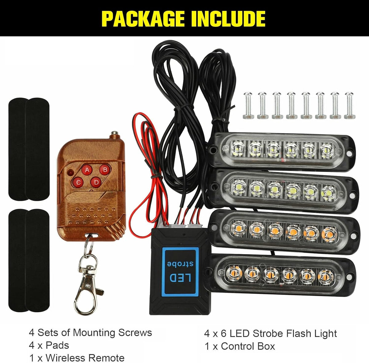 16Pcs LED Emergency Strobe Lights with Control Switch, Amber White, Pack of 2 N749