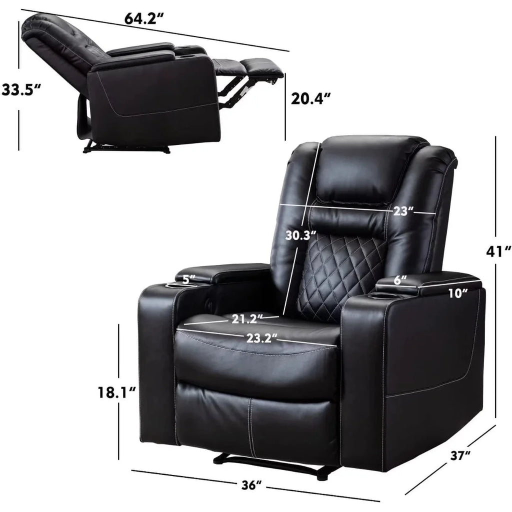 Brown Leather Home Theater Seating with USB Ports and Cup Holders X764848