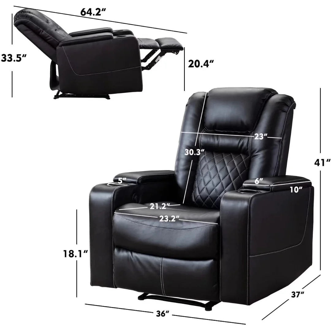 Brown Leather Home Theater Seating with USB Ports and Cup Holders X764848