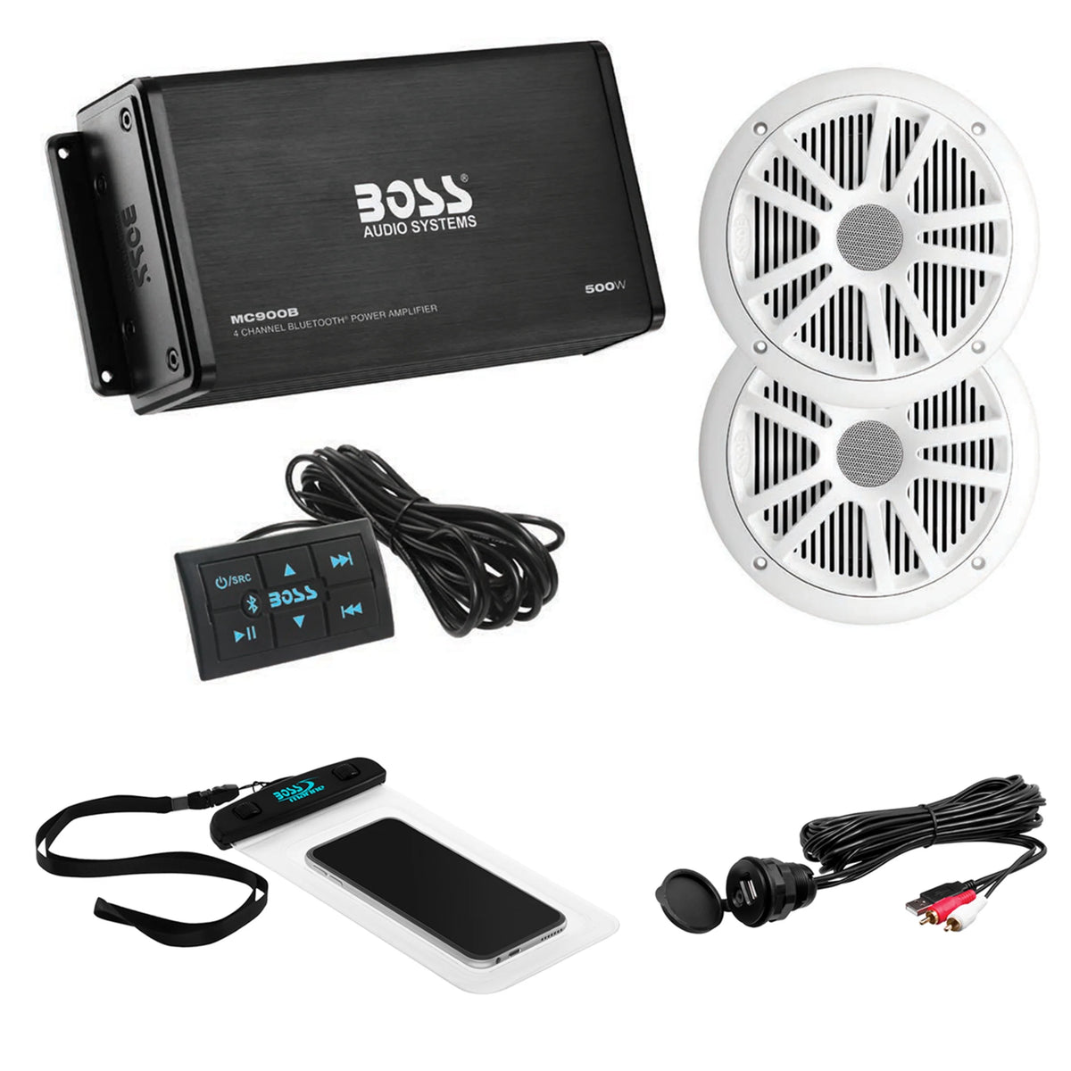 Marine Audio Amplifier with Speakers and USB Cable J10645