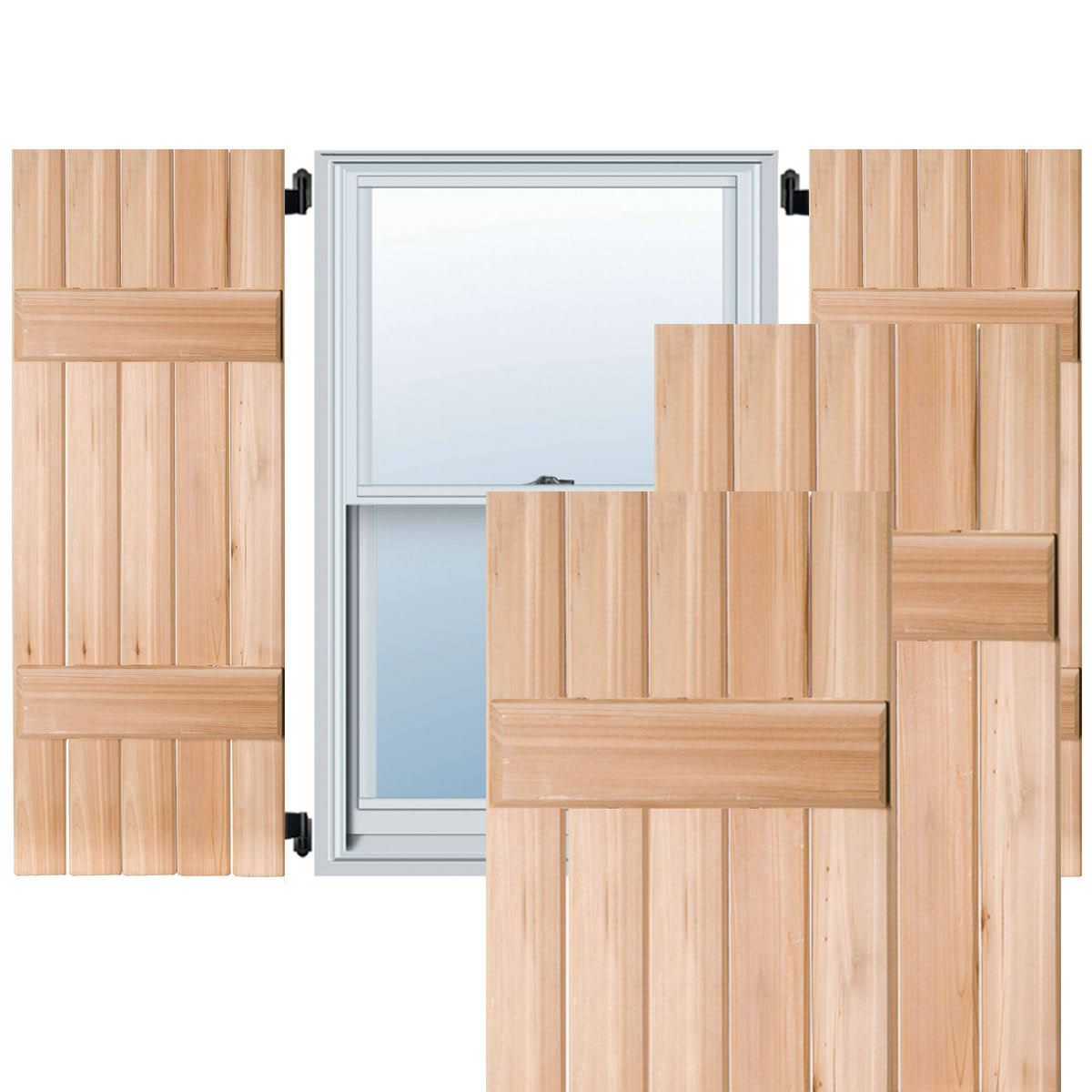 18 in. x 38 in. Real Wood Sapele Mahogany Board and Batten Shutters Pair Unfinished U631
