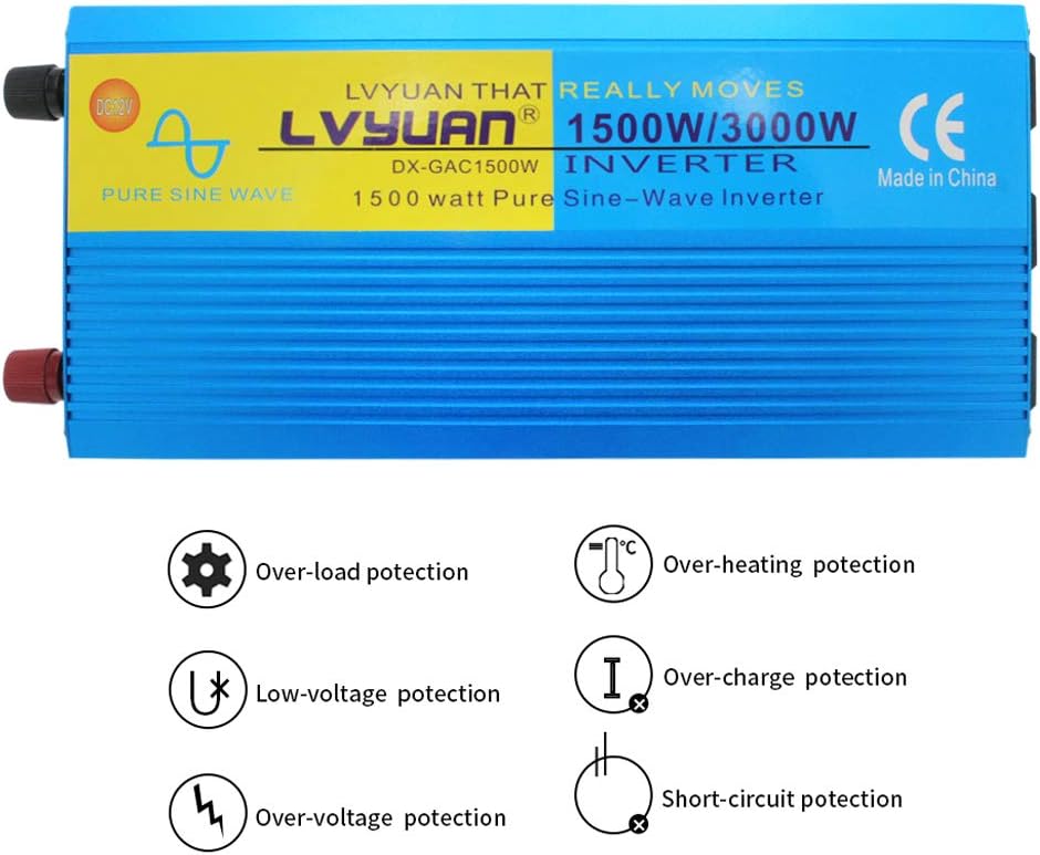 1500W Pure Sine Wave Power Inverter 12V DC to 110V AC with 3 AC Outlets K68405