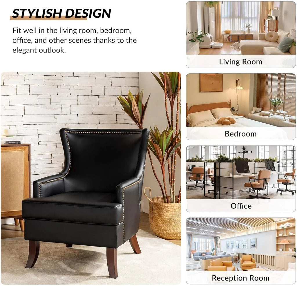 Black Faux Leather Wingback Accent Chair M737
