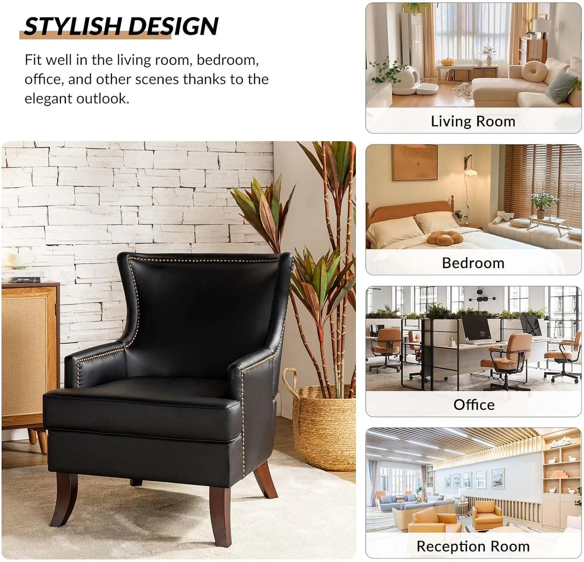 Black Faux Leather Wingback Accent Chair M737