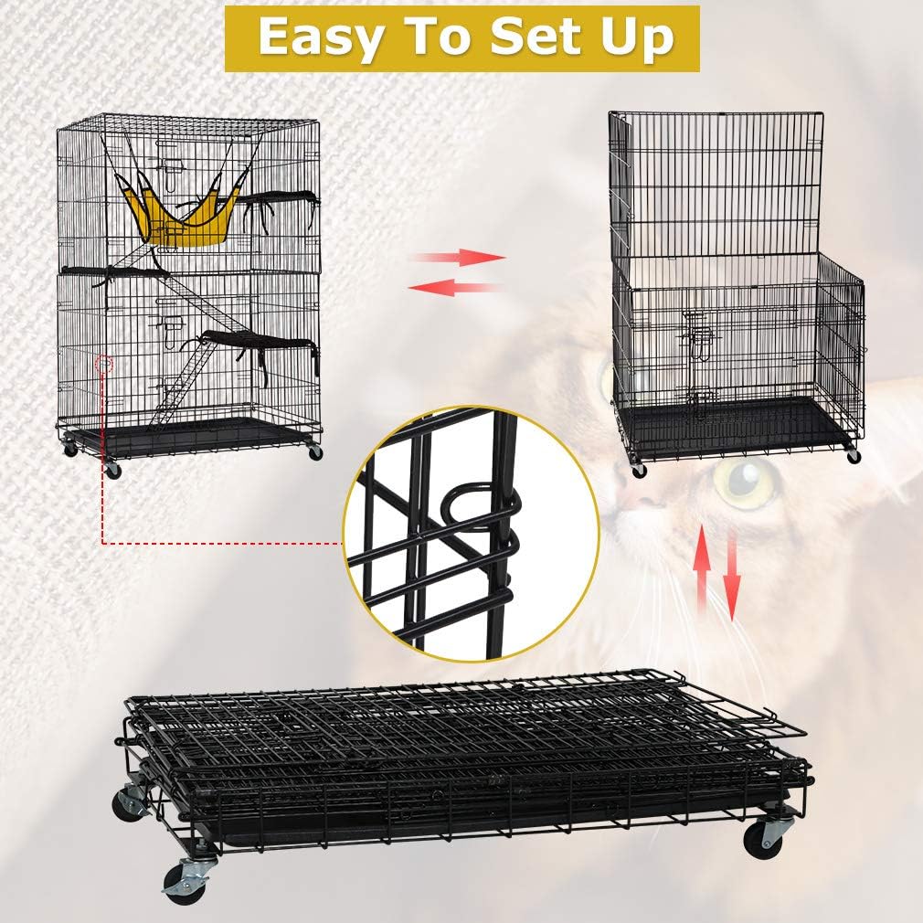 4-Tier 48 Inches Cat Cage Crate Cat Playpen with Hammock Cat Bed Doors Ramp Ladders Shelves B182135