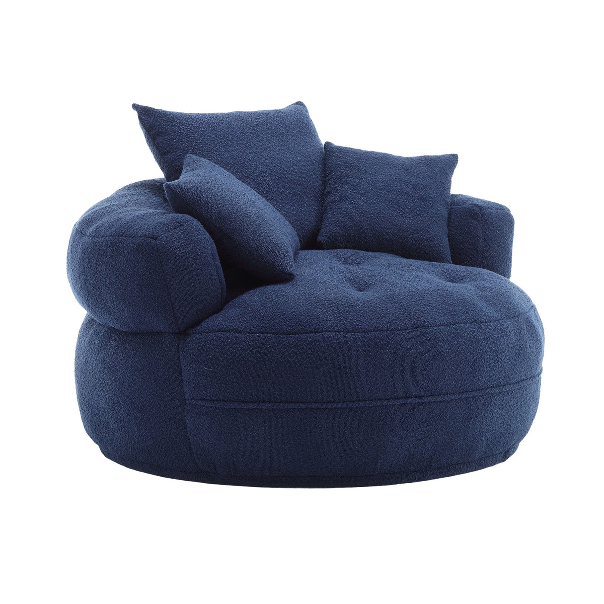 Navy Boucle Barrel Accent Chair with 3 Pillows W683658