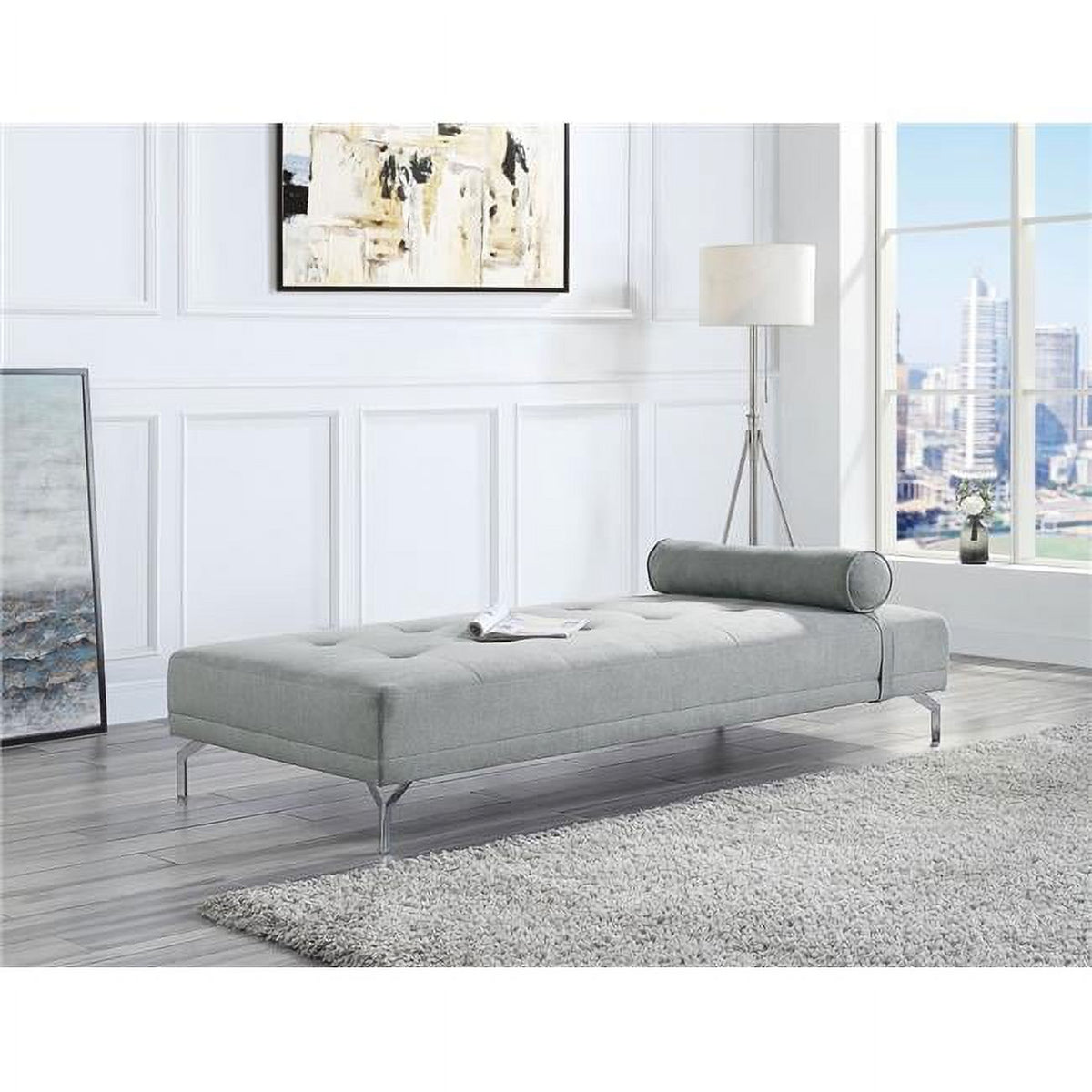 Gray Melange Velvet Sofa Bed with Pillow L706