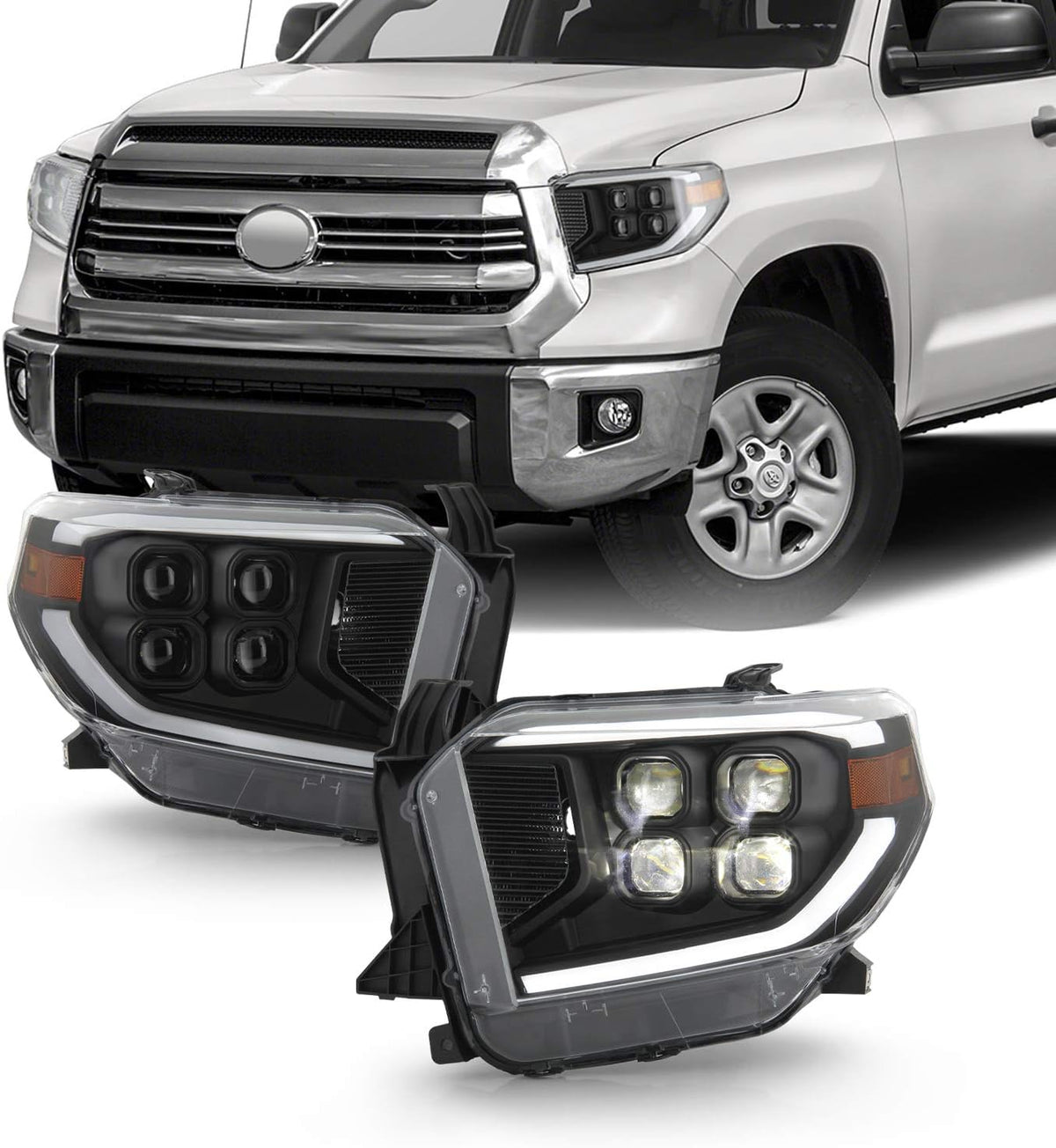 Black LED Quad Projector Headlights Pair T677