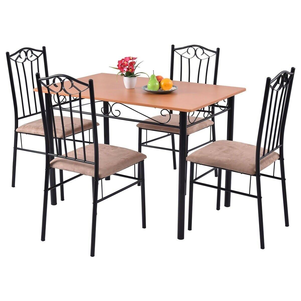 5 PC Dining Table and 4 Chairs Wood Metal T458851