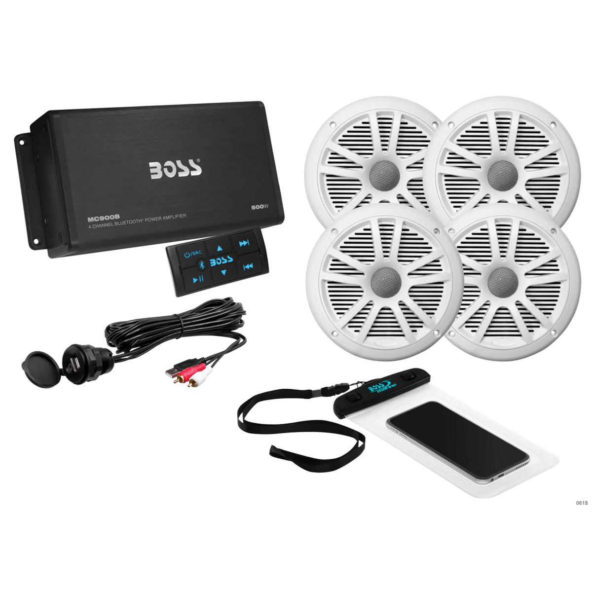 Marine Audio Amplifier with Speakers and USB Cable J10645