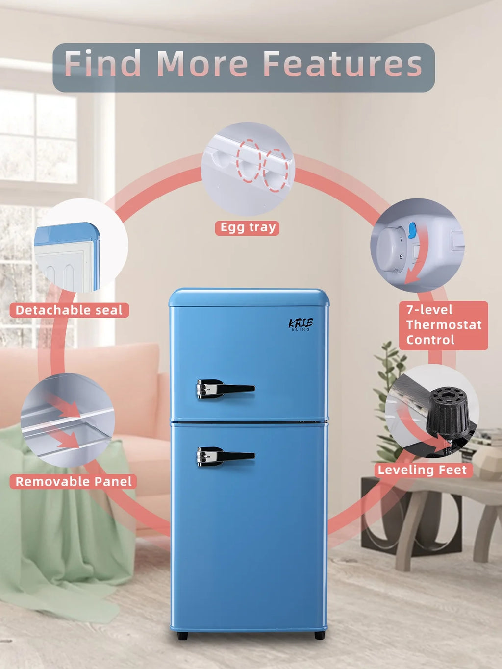 Blue 3.5 Cu.ft Mini Fridge with Freezer L852