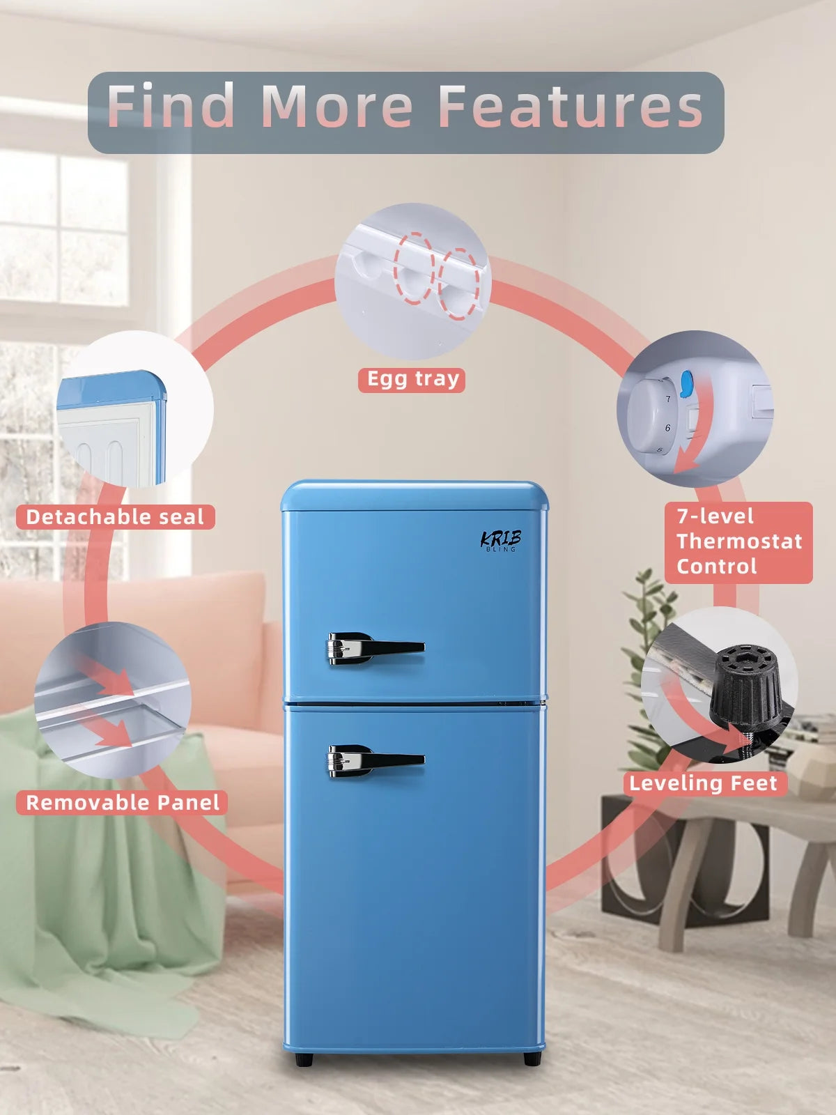 Blue 3.5 Cu.ft Mini Fridge with Freezer L852