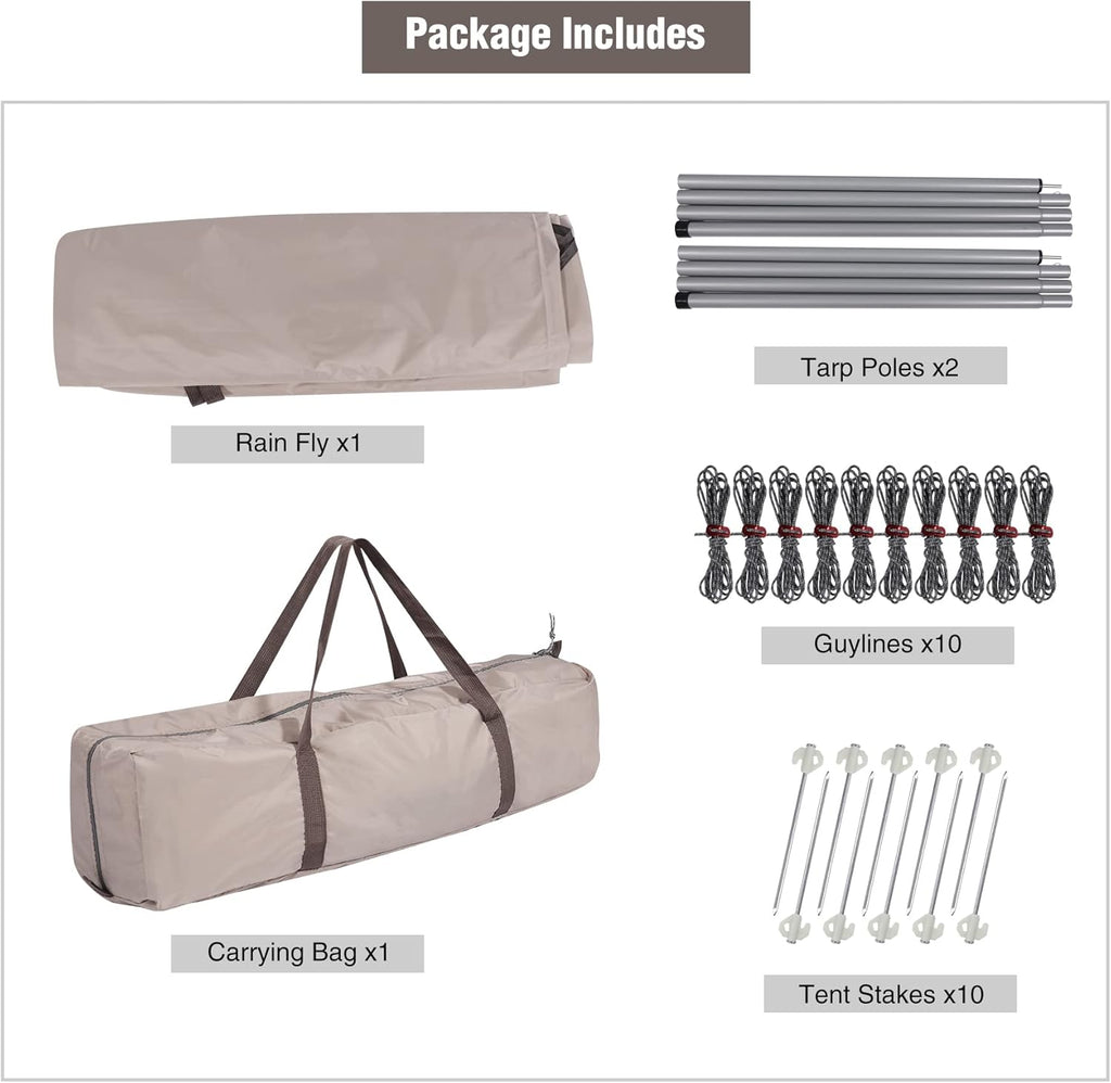 Camping Tent Tarp with Poles, 4-6 Person PU 3000mm Lightweight Awning Canopy Sun Shelter E293875