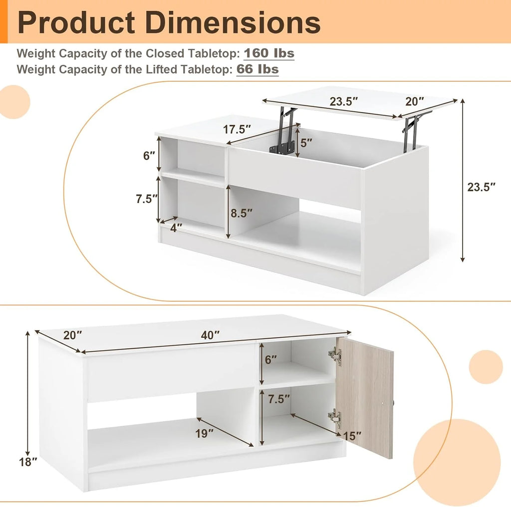 Lift-Top Coffee Table with Compartments Wood Rectangular G317703