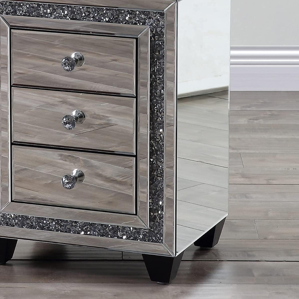 Mirrored Nightstand with Three Drawers D512