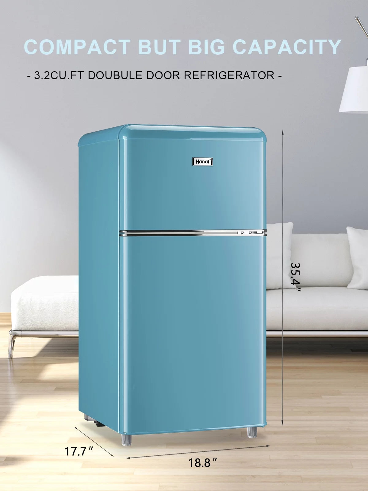 3.2 Cubic Feet Retro Dual Door Mini Fridge with Freezer G64201