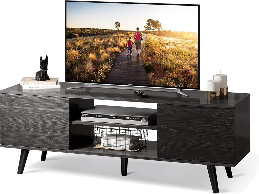 Gray Oak TV Stand with Storage Cabinet and Open Shelves P251