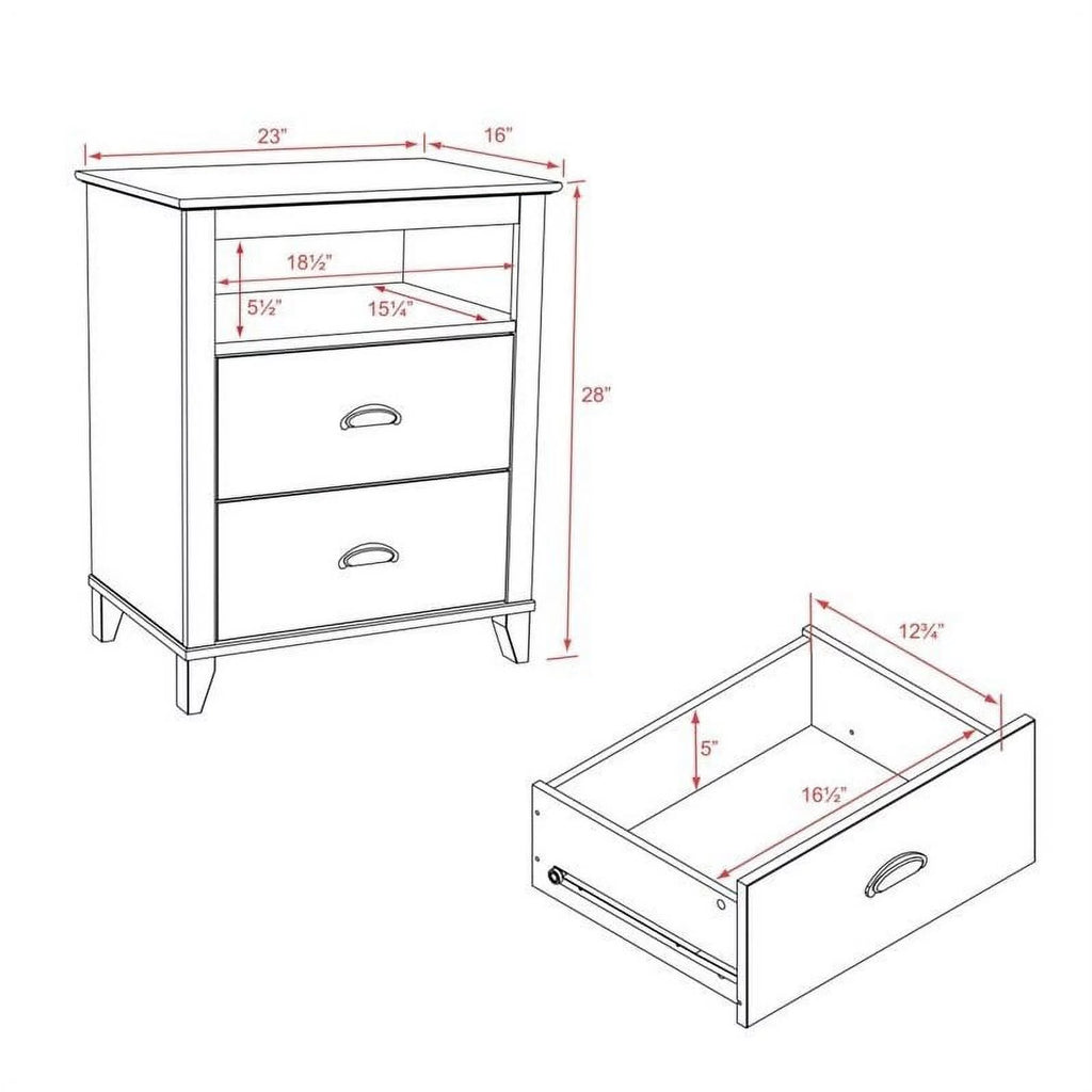 2 Piece White 2 Drawer Solid Wood Nightstand Set O381