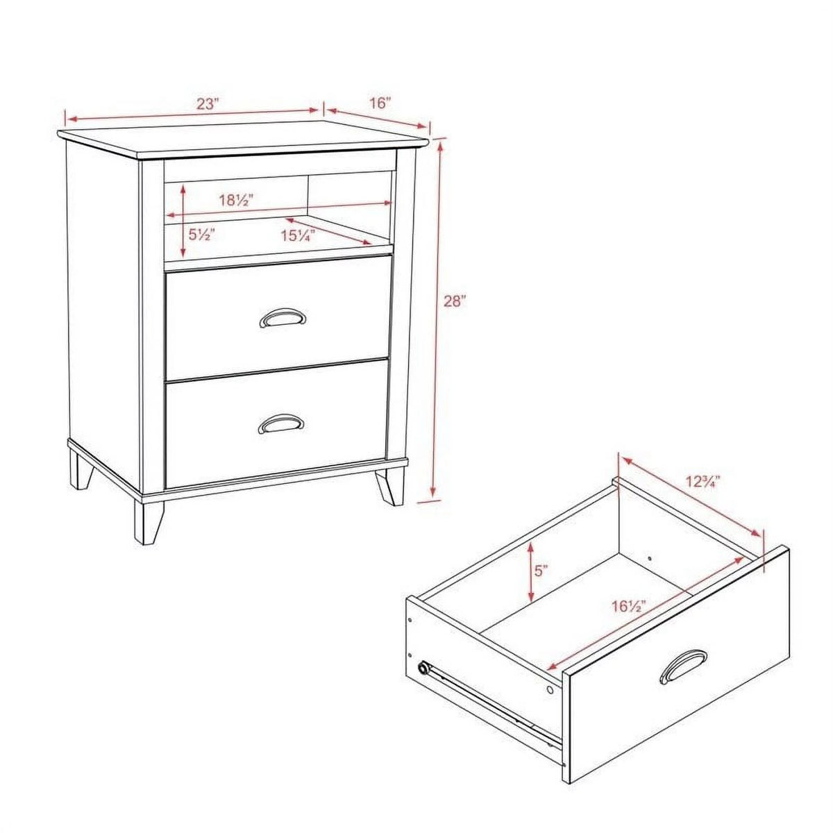 2 Piece White 2 Drawer Solid Wood Nightstand Set O381