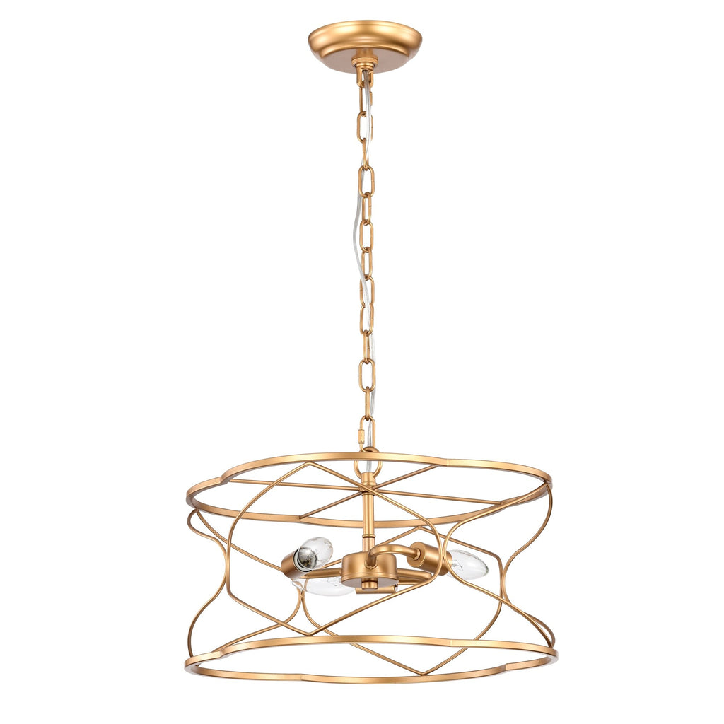 15" Matte Gold Ceiling Pendant Light with Caged Drum M718