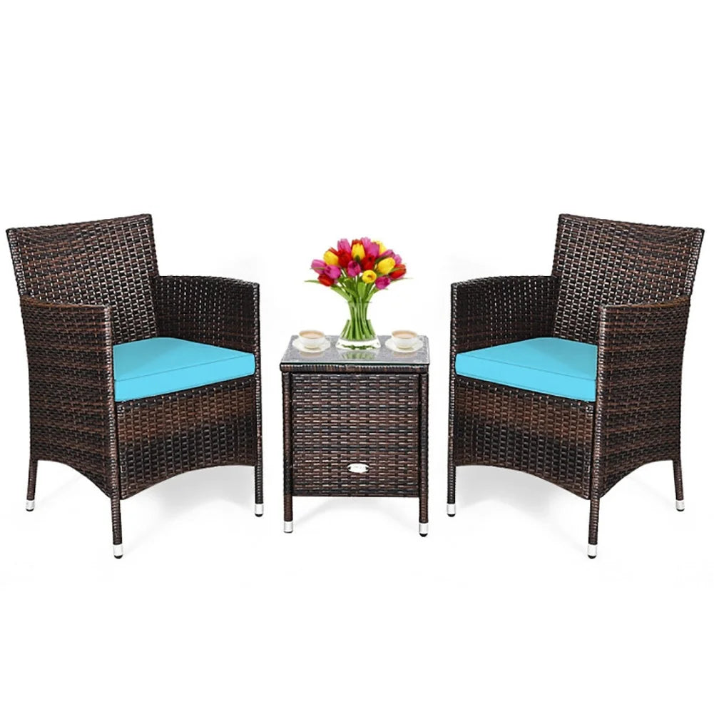 3 Piece Rattan Wicker Patio Conversation Set with Coffee Table & Chairs G113716